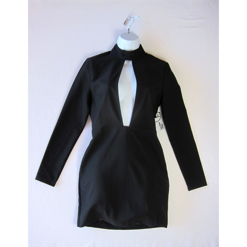 Revolve by the way Bodycon Black Mini Dress Mock Neck Polyester Spandex Size S
